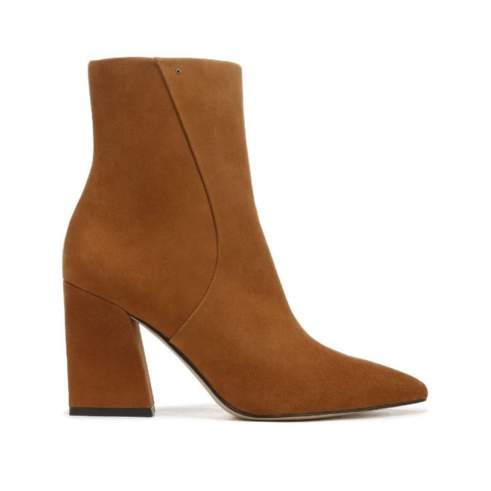 FRANCO SARTO Womens Brown Vesi Pointed Toe Block Heel Zip-Up Leather Booties 9 M - Picture 3 of 3